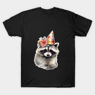 Raccoon Princess in floral cone hat T-Shirt
